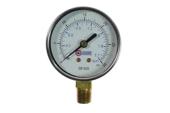 GB1630 by Coilhose | Pressure Gauge | 2-1/2" Chrome Dial Gauge | 1/4" Bottom Mount | 0-30 PSI