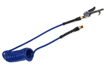 600V-PU316-15B by Coilhose | Flexcoil Air Hose | 3/16" Hose ID x 5/16" Hose OD | 1/4" Male NPT Rigid Strain Relief Fittings with 600V-S Blow Gun | Yellow | Polyurethane | 15ft