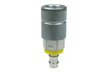 598L by Coilhose | Coilflow™ Automotive Tru-Flate Interchange Coupler | Manual | 3/8" Body Size | 3/8" Lock-on Hose Barb | Straight | Plated Steel (Type 59)