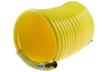 N14-25B by Coilhose | Coiled Air Hose | 1/4" Hose ID | 1/4" Male NPT Thread | 2 Swivel Fittings | Yellow | Nylon | 25ft