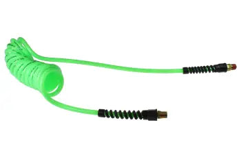 PU516-10A-G by Coilhose | Flexcoil Air Hose | 5/16" Hose ID x 15/32" Hose OD | 3/8" Male NPT Rigid & Swivel Strain Relief Fittings | Green | Polyurethane | 10ft