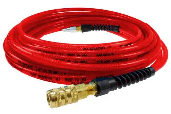 PFE4100TRS15X by Coilhose | Flexeel® Reinforced Hose | 1/4" Hose ID | 3/8" Hose OD | 1/4" Six Ball Coupler & Connector with Reusable Strain Relief & Quick Connect Fittings | Industrial | 100ft | Transparent Red | Straight | Polyurethane