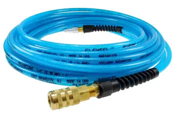 PFE4100TS15X by Coilhose | Flexeel® Reinforced Hose | 1/4" Hose ID | 3/8" Hose OD | 1/4" Six Ball Coupler & Connector with Reusable Strain Relief & Quick Connect Fittings | Industrial | 100ft | Transparent Blue | Straight | Polyurethane
