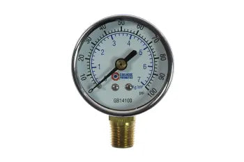 GB14100 by Coilhose | Pressure Gauge | 2" Chrome Dial Gauge | 1/4" Bottom Mount | 0-100 PSI