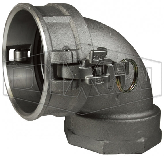 AD90400EZ by Dixon Valve | EZ Boss-Lock Cam & Groove Coupling | 90° Elbow | Type D | 4" Coupler x 4" Female NPT | Aluminum