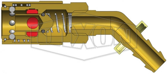 3CM4B3-B by Dixon Valve | Hydraulic Quick Disconnect Coupling | CM-Series | Push-Loc Hose Barb | 45° Elbow | 3/8" Hose ID 3/8" Industrial Mold Interchange | Socket | Valved | Silicone Seal | Brass