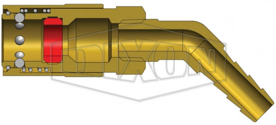 2CM4S2-B-E by Dixon Valve | Hydraulic Quick Disconnect Coupling | CM-Series | Hose Barb | 45° Elbow | 1/4" Hose ID x 1/4" Industrial Mold Interchange | Socket | Unvalved | Silicone Seal | Brass