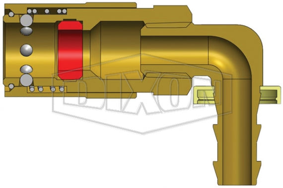 4CM9B4-B-E by Dixon Valve | Hydraulic Quick Disconnect Coupling | CM-Series | Push-Loc Hose Barb | 90° Elbow | 1/2" Hose ID x 1/2" Industrial Mold Interchange | Socket | Unvalved | Silicone Seal | Brass