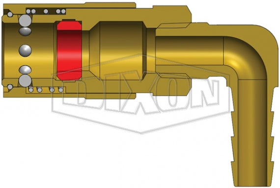 3CM9S3-B-E by Dixon Valve | Hydraulic Quick Disconnect Coupling | CM-Series | Hose Barb | 90° Elbow | 3/8" Hose ID x 3/8" Industrial Mold Interchange | Socket | Unvalved | Silicone Seal | Brass