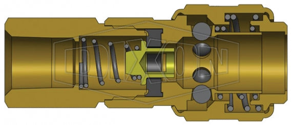 4DF3-B by Dixon Valve | Pneumatic Quick Disconnect Coupling | D-Series | 3/8" Female NPTF x 1/2" Automatic Industrial Interchange | Socket | Nitrile Seal | Brass