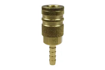 153AL by Coilhose | Coilflow™ Automatic Industrial Interchange Coupler | 1/4" Body Size | 1/4" Lock -on Hose Barb | Straight | Brass (Type 15)