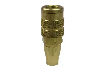 16X4PR by Coilhose | CoilFlow™ Six Ball Automatic Interchange Coupler | Manual | 1/4" Body Size | 1/4" Reusable Polyurethane Lock Hose Barb | Straight | Brass (Type 16)