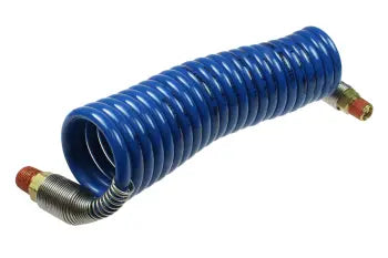 N18-20B by Coilhose | Coiled Air Hose | 1/8" Hose ID | 1/8" Male NPT Thread | 2 Swivel Fittings | Blue | Nylon | 20ft
