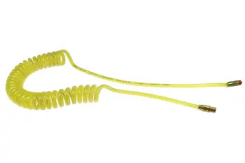 PRE38-254A-TY by Coilhose | Flexeel® Reinforced Coiled Air Hose | 3/8" Hose ID x 9/16" Hose OD | 1/4" Male NPT Rigid & Swivel Reusable Fittings | Transparent Yellow | Polyurethane | 25ft