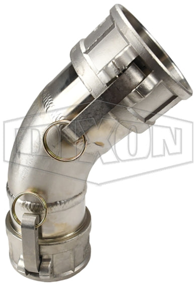 300DD-45SS by Dixon Valve | Cam & Groove Spool Coupler | 45° Elbow | Type DD | 3" Coupler x 3" Coupler | 316 Stainless Steel