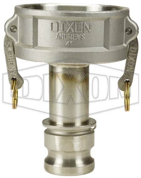 4025-DA-SS by Dixon Valve | Cam & Groove Reducer (Jump Size) Coupling | Type DA | 4" Coupler x 2-1/2" Adapter | 316 Stainless Steel