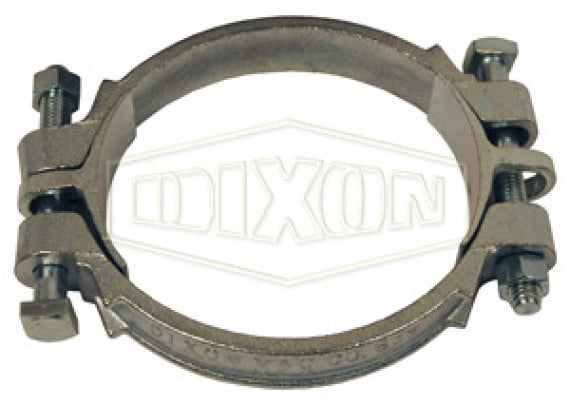 818 by Dixon Valve | Double Bolt Clamp | Hose OD Range: from 7-44/64" to 8-12/64" | with Saddles | Plated Iron