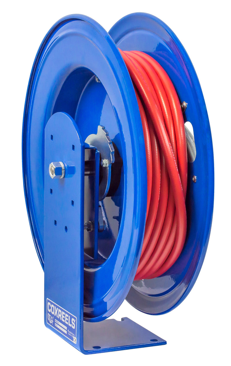 E-LP-330 by Coxreels | E Series | 300 PSI Spring Driven Hose Reel for Air & Water | 3/8" Hose ID, 3/8" FNPT Inlet x 3/8" MNPT Hose End | Steel | 30ft PVC Hose Included