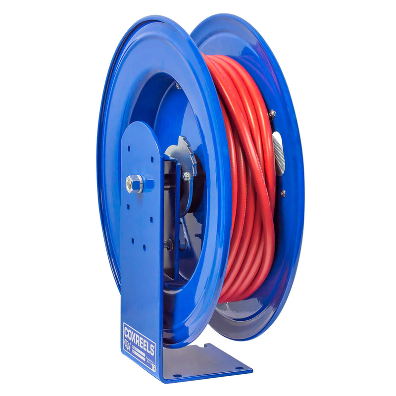 E-MP-330 by Coxreels | E Series | 3,000 PSI Spring Driven Hose Reel for Air, Water & Oil | 3/8" Hose ID, 3/8" FNPT Inlet x 3/8" MNPT Hose End | Steel | 30ft Rubber Hose Included