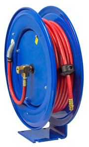 E-LP-450 by Coxreels | E Series | 300 PSI Spring Driven Hose Reel for Air & Water | 1/2" Hose ID, 1/2" FNPT Inlet x 1/2" MNPT Hose End | Steel | 50ft PVC Hose Included
