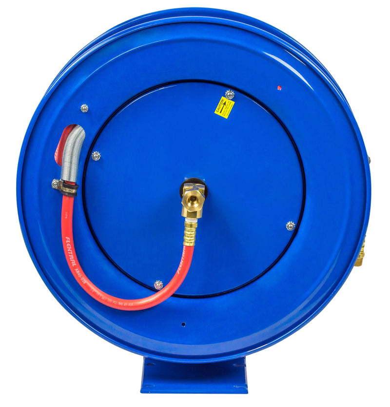 E-LP-350 by Coxreels | E Series | 300 PSI Spring Driven Hose Reel for Air & Water | 3/8" Hose ID, 3/8" FNPT Inlet x 3/8" MNPT Hose End | Steel | 50ft PVC Hose Included