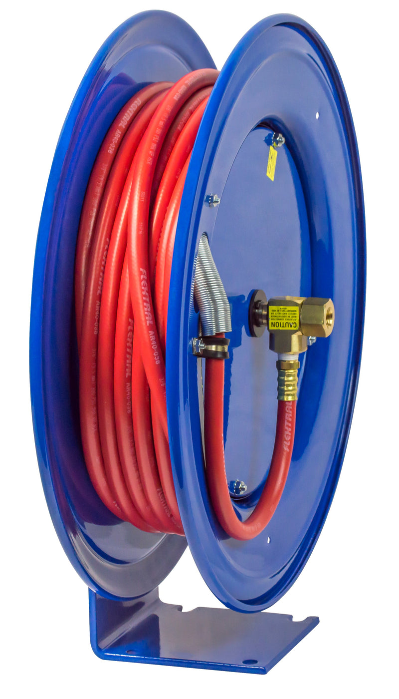E-LP-430 by Coxreels | E Series | 300 PSI Spring Driven Hose Reel for Air & Water | 1/2" Hose ID, 1/2" FNPT Inlet x 1/2" MNPT Hose End | Steel | 30ft PVC Hose Included