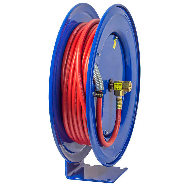E-MP-450 by Coxreels | E Series | 2,500 PSI Spring Driven Hose Reel for Air, Water & Oil | 1/2" Hose ID, 1/2" FNPT Inlet x 1/2" MNPT Hose End | Steel | 50ft Rubber Hose Included
