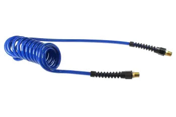 PU14-106-B by Coilhose | Flexcoil Air Hose | 1/4" Hose ID x 3/8" Hose OD | 3/8" Male NPT Rigid Strain Relief Fittings | Blue | Polyurethane | 10ft