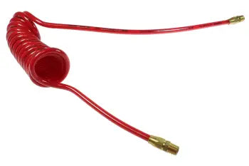 PR38-50-R by Coilhose | Flexcoil Air Hose | 3/8" Hose ID x 9/16" Hose OD | 3/8" Male NPT Reusable Rigid Fittings | Red | Polyurethane | 50ft