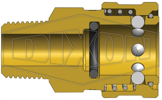 8EM8-B by Dixon Valve | Hydraulic Quick Disconnect Coupling | E-Series | 1" Male NPTF x 1" Straight-Through Interchange | Socket | Nitrile Seal | Brass