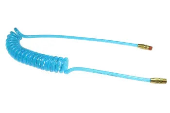 PRE38-104A-T by Coilhose | Flexeel® Reinforced Coiled Air Hose | 3/8" Hose ID x 9/16" Hose OD | 1/4" Male NPT Rigid & Swivel Reusable Fittings | Transparent Blue | Polyurethane | 10ft