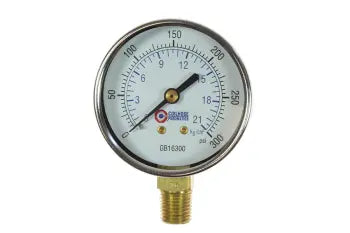 GB16300 by Coilhose | Pressure Gauge | 2-1/2" Chrome Dial Gauge | 1/4" Bottom Mount | 0-300 PSI