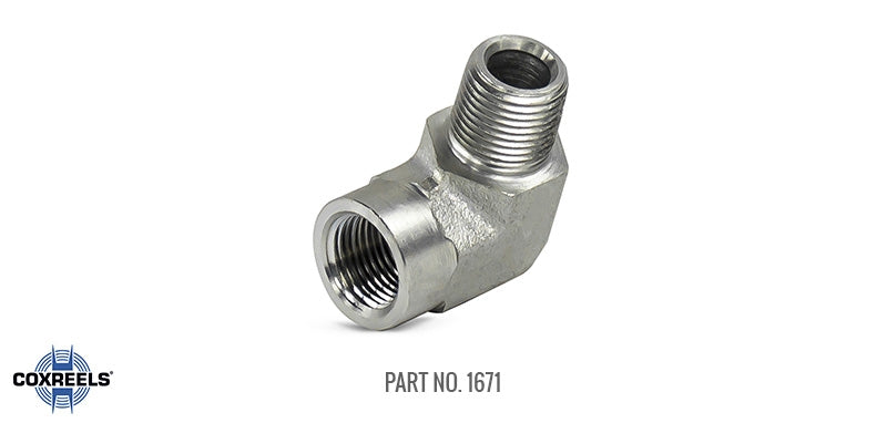1671 by Coxreels | 3,000 PSI 90° Inlet Elbow for Hose Reels | 1/2" MNPT x FNPT | Steel