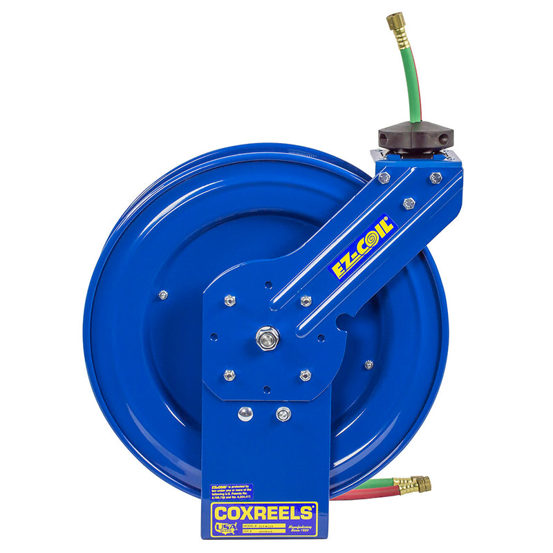 EZ-P-WTL-125 by Coxreels | EZ-P-W Series | 200 PSI Dual Hose EZ-Coil Safety Spring Driven Hose Reel for Oxy-Fuel Welding (T-Grade) | 1/4" Hose ID, 1/4" FNPT Inlet | Steel | 25ft Capacity, Hose Not Included
