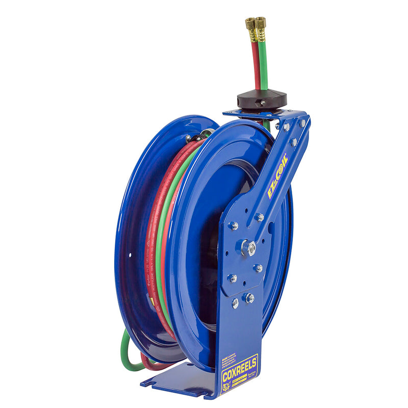 EZ-P-WTL-125 by Coxreels | EZ-P-W Series | 200 PSI Dual Hose EZ-Coil Safety Spring Driven Hose Reel for Oxy-Fuel Welding (T-Grade) | 1/4" Hose ID, 1/4" FNPT Inlet | Steel | 25ft Capacity, Hose Not Included