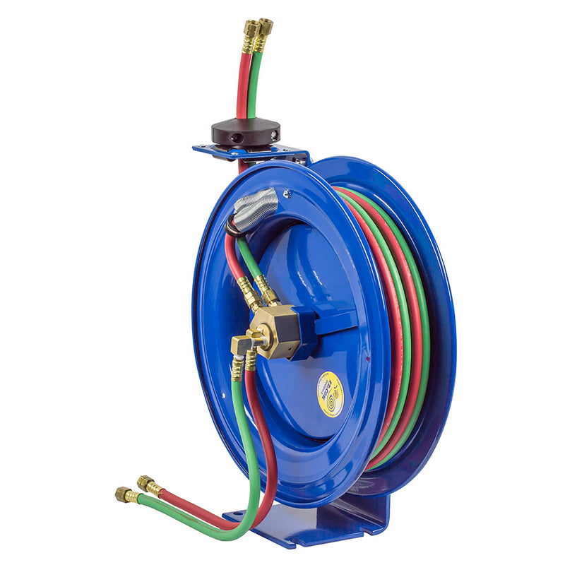 EZ-P-WTL-125 by Coxreels | EZ-P-W Series | 200 PSI Dual Hose EZ-Coil Safety Spring Driven Hose Reel for Oxy-Fuel Welding (T-Grade) | 1/4" Hose ID, 1/4" FNPT Inlet | Steel | 25ft Capacity, Hose Not Included