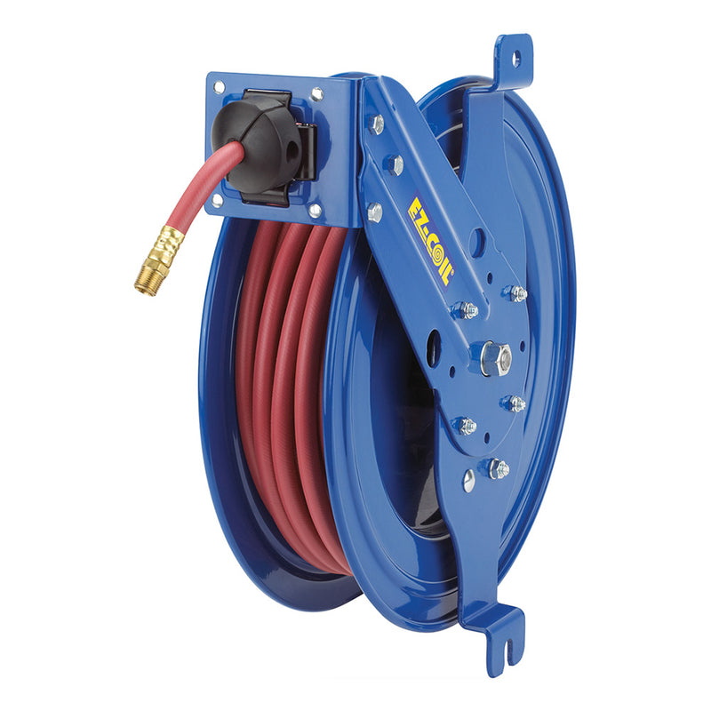 EZ-SG17L-L350 by Coxreels | EZ-SG Series | 300 PSI Side Mount EZ-Coil Safety Spring Driven Hose Reel with Guide Arm for Air & Water | 3/8" Hose ID, 3/8" FNPT Inlet | Steel | 50ft Capacity, Hose Not Included