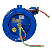 EZ-SG17WT-150 by Coxreels | EZ-SGW Series | 200 PSI Side Mount EZ-Coil Safety Spring Driven Hose Reel with Guide Arm for Oxy-Fuel Welding (T-Grade) | 1/4" Hose ID, 1/4" FNPT Inlet x 1/4" MNPT Hose End | Steel | 50ft Neoprene Hose Included