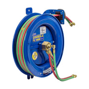 EZ-SG17WT-150 by Coxreels | EZ-SGW Series | 200 PSI Side Mount EZ-Coil Safety Spring Driven Hose Reel with Guide Arm for Oxy-Fuel Welding (T-Grade) | 1/4" Hose ID, 1/4" FNPT Inlet x 1/4" MNPT Hose End | Steel | 50ft Neoprene Hose Included