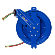 EZ-SG17WT-150 by Coxreels | EZ-SGW Series | 200 PSI Side Mount EZ-Coil Safety Spring Driven Hose Reel with Guide Arm for Oxy-Fuel Welding (T-Grade) | 1/4" Hose ID, 1/4" FNPT Inlet x 1/4" MNPT Hose End | Steel | 50ft Neoprene Hose Included
