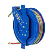 EZ-SG17WT-150 by Coxreels | EZ-SGW Series | 200 PSI Side Mount EZ-Coil Safety Spring Driven Hose Reel with Guide Arm for Oxy-Fuel Welding (T-Grade) | 1/4" Hose ID, 1/4" FNPT Inlet x 1/4" MNPT Hose End | Steel | 50ft Neoprene Hose Included