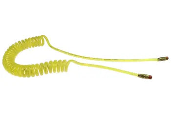 PRE38-25B-TY by Coilhose | Flexeel® Reinforced Coiled Air Hose | 3/8" Hose ID x 9/16" Hose OD | 3/8" Male NPT Swivel Reusable Fittings | Transparent Yellow | Polyurethane | 25ft