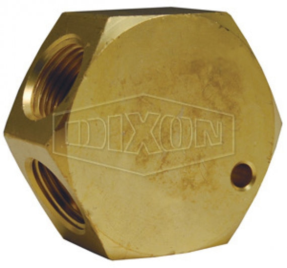 3133 by Dixon Valve | Pneumatic Flat Hex Manifold | 3/8" Female NPT Inlet | 3/8" Female NPT Outlets (3) | Brass