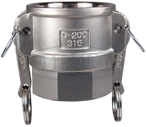G150-D-SS by Dixon Valve | Global Cam & Groove Coupler | Type D | 1-1/2" Coupler x 1-1/2" Female NPT | 316 Investment Cast Stainless Steel