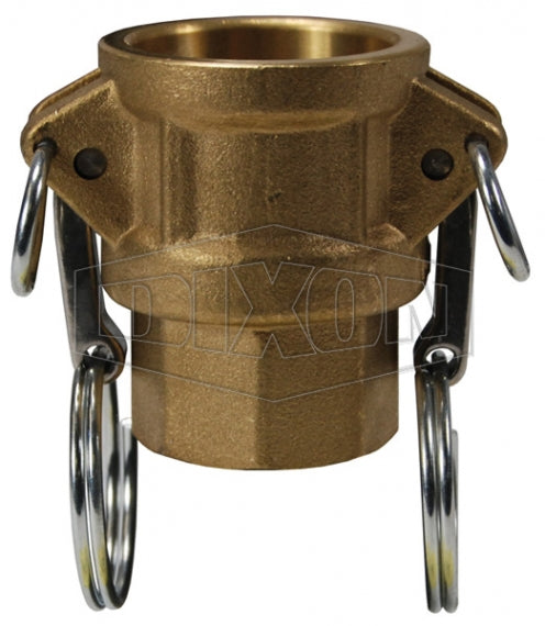 G50-D-BR by Dixon Valve | Global Cam & Groove Coupler | Type D | 1/2" Coupler x 1/2" Female NPT | ASTMC38000 Forged Brass (Stainless Handles)