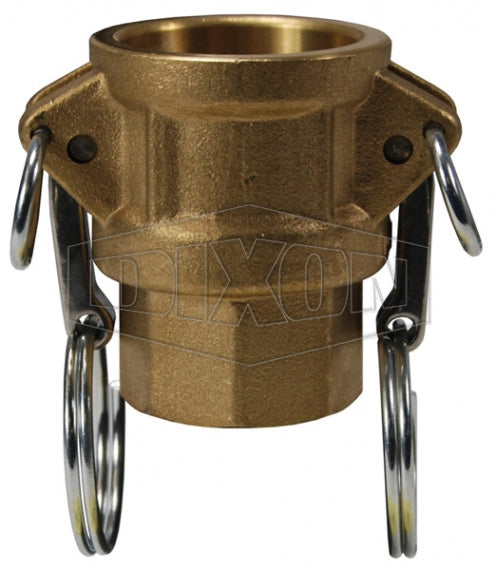 G75-D-BR by Dixon Valve | Global Cam & Groove Coupler | Type D | 3/4" Coupler x 3/4" Female NPT | ASTMC38000 Forged Brass (Stainless Handles)