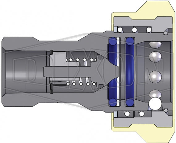 D-4HF4-S-FNS by Dixon Valve | Hydraulic Quick Disconnect Coupling | H-Series | 1/2" Female NPTF x 1/2" ISO-B Fry Oil Nylon Flanged | Socket | FDA FKM Seal | 303 Stainless Steel