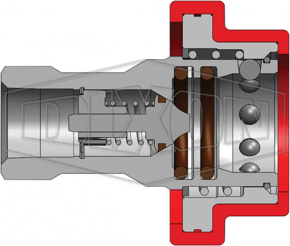 D-4HF4-S-FSB by Dixon Valve | Hydraulic Quick Disconnect Coupling | H-Series | 1/2" Female NPTF x 1/2" ISO-B Fry Oil Silicone Flanged | Socket | FDA FKM Seal | 303 Stainless Steel
