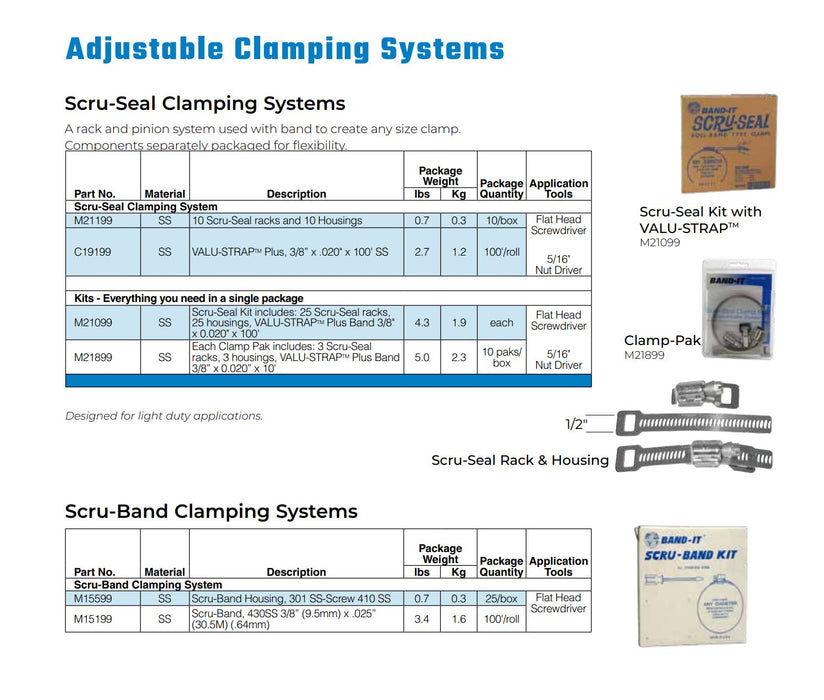 M21099 by Band-It | Scru-Seal Kit | Includes: 25 Scru-Seal Racks, 25 Housings, VALU-STRAP™ Band (3/8" x 0.015" x 100') | Stainless Steel