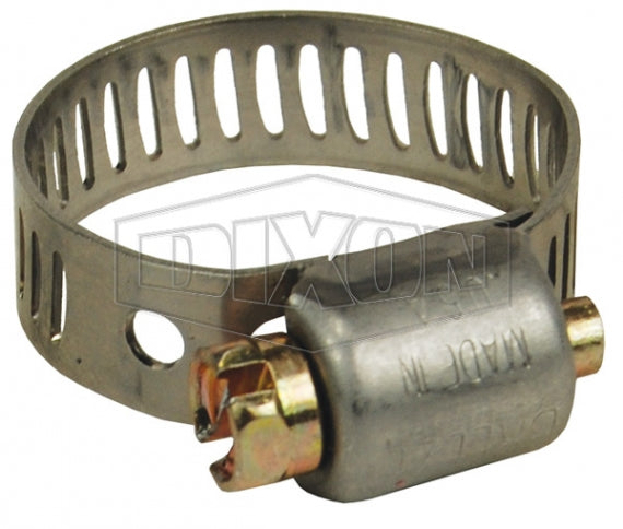 MH12 by Dixon Valve | Style MH | Miniature Worm Gear Clamp | 5/16" Band Width | Hose OD Range: from 11/16" to 1-1/4" | SAE 300 Stainless Steel Band | Zinc-Plated Steel Screw